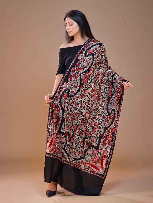 Women's Pure Wool Faux Pashmina Aari Embroidery Stole